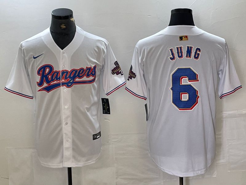 Men Texas Rangers 6 Jung White Champion Game Nike 2024 MLB Jersey style 1